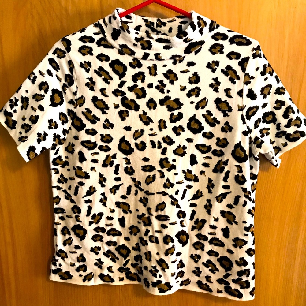 Anthropologie | leopard print mock neck sweater